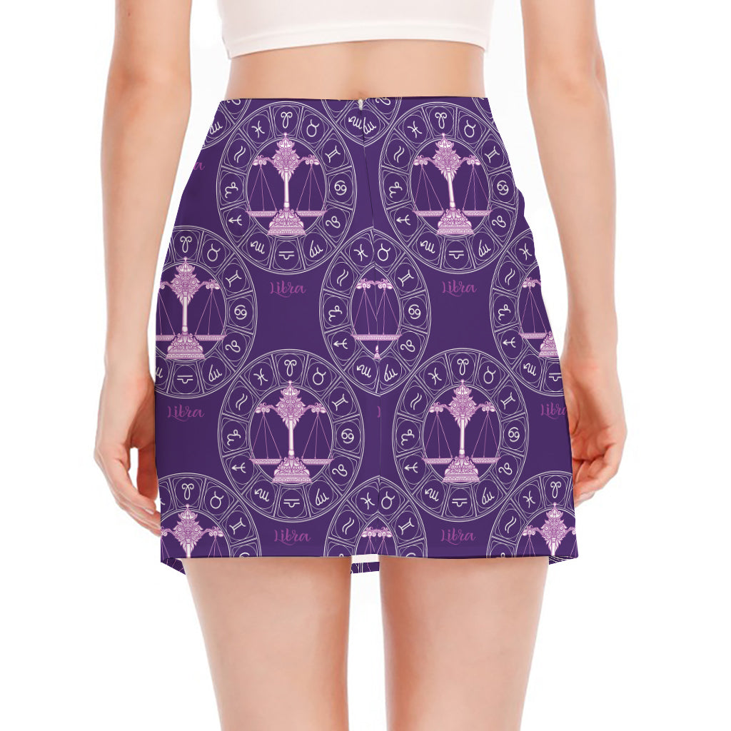 Purple Libra Zodiac Pattern Print Side Slit Mini Skirt