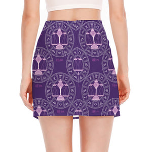 Purple Libra Zodiac Pattern Print Side Slit Mini Skirt