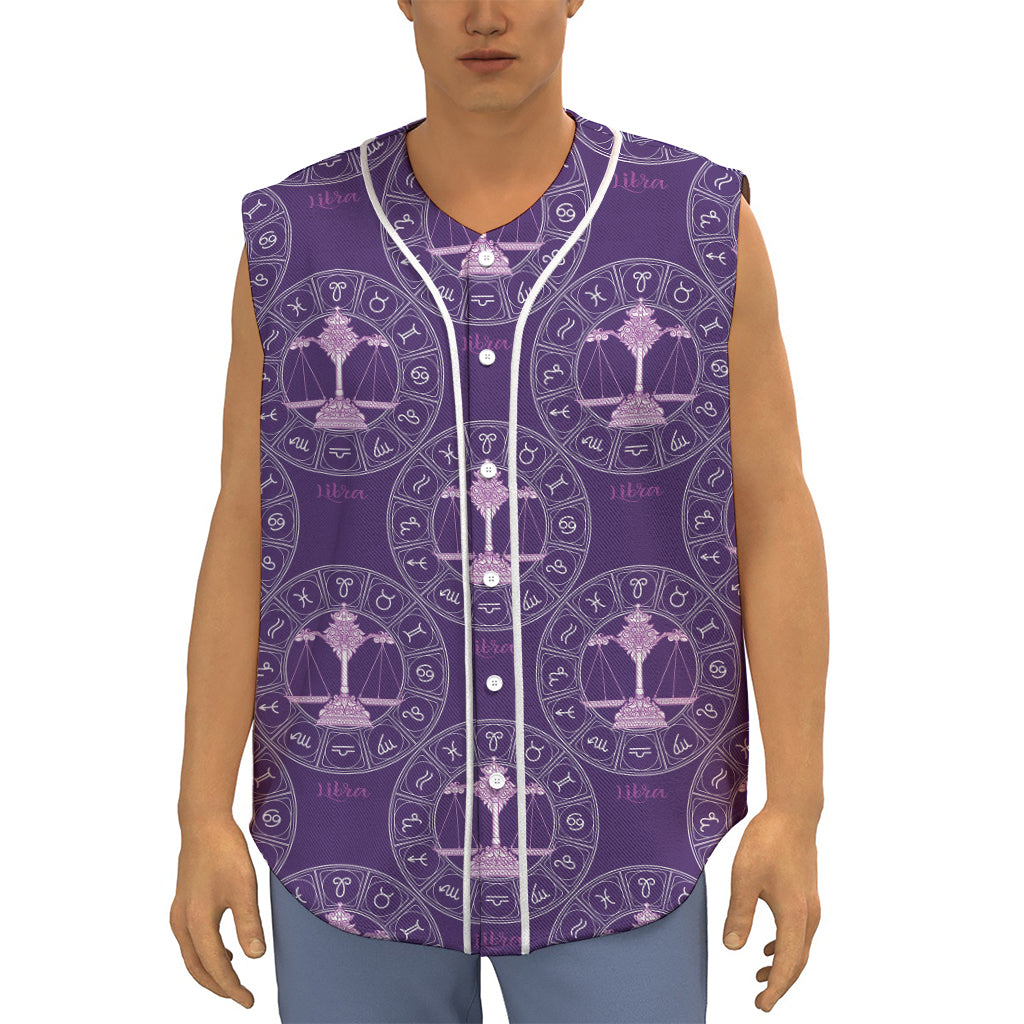 Purple Libra Zodiac Pattern Print Sleeveless Baseball Jersey