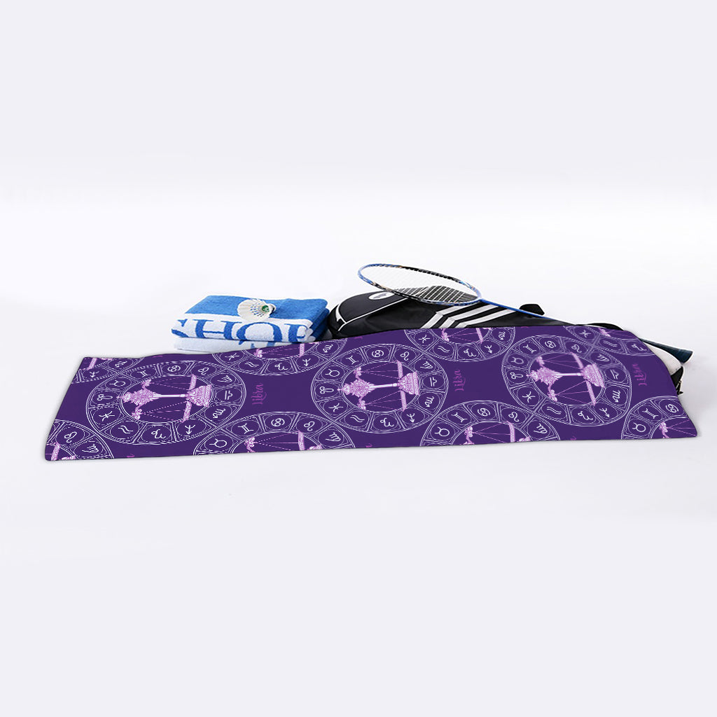 Purple Libra Zodiac Pattern Print Sports Towel