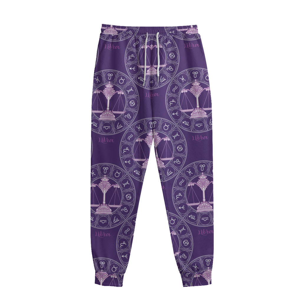 Purple Libra Zodiac Pattern Print Sweatpants