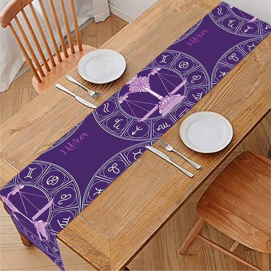 Purple Libra Zodiac Pattern Print Table Runner