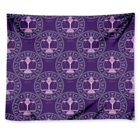 Purple Libra Zodiac Pattern Print Tapestry
