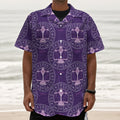 Purple Libra Zodiac Pattern Print Textured Short Sleeve Shirt