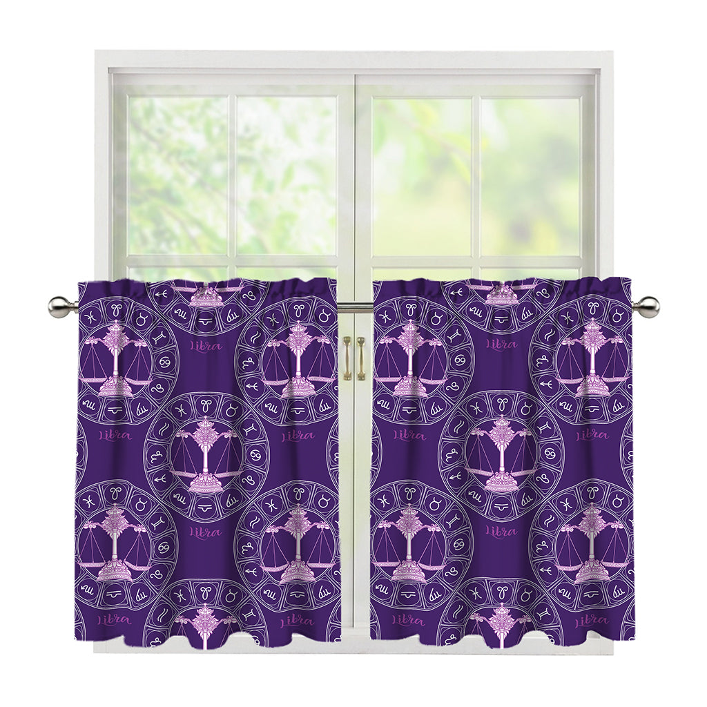 Purple Libra Zodiac Pattern Print Tier Curtains