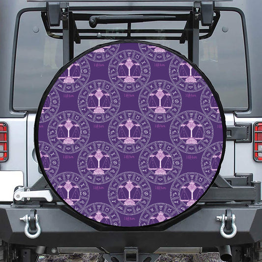 Purple Libra Zodiac Pattern Print Tire Cover