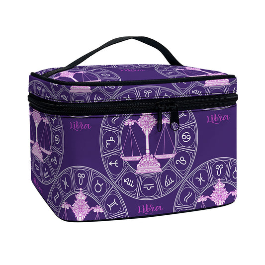 Purple Libra Zodiac Pattern Print Travel Makeup Bag