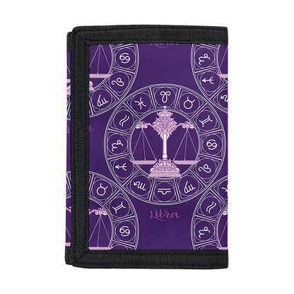 Purple Libra Zodiac Pattern Print Trifold Wallet