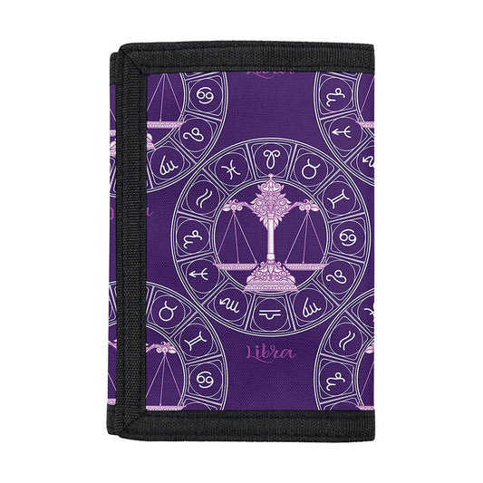 Purple Libra Zodiac Pattern Print Trifold Wallet
