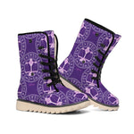 Purple Libra Zodiac Pattern Print Winter Boots