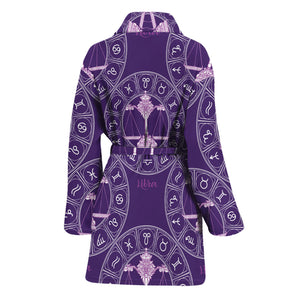 Purple Libra Zodiac Pattern Print Women's Bathrobe