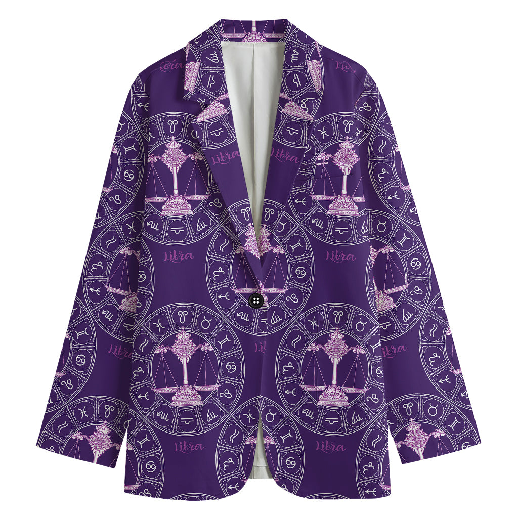 Purple Libra Zodiac Pattern Print Women's Blazer