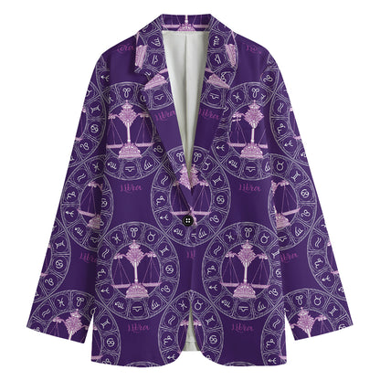 Purple Libra Zodiac Pattern Print Women's Blazer