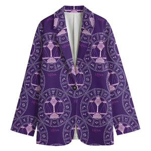 Purple Libra Zodiac Pattern Print Women's Cotton Blazer