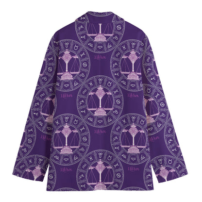 Purple Libra Zodiac Pattern Print Women's Cotton Blazer