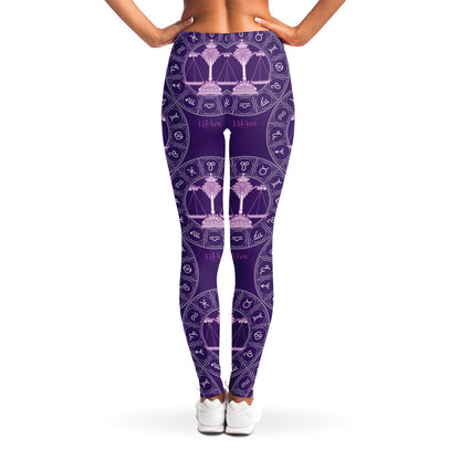 Purple Libra Zodiac Pattern Print Women's Leggings