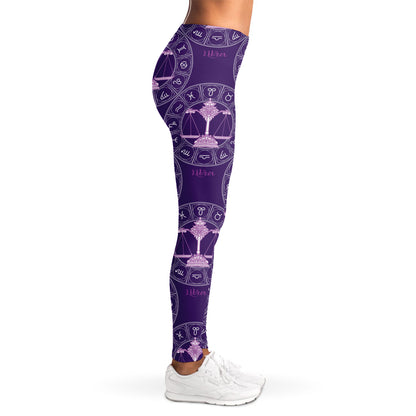 Purple Libra Zodiac Pattern Print Women's Leggings