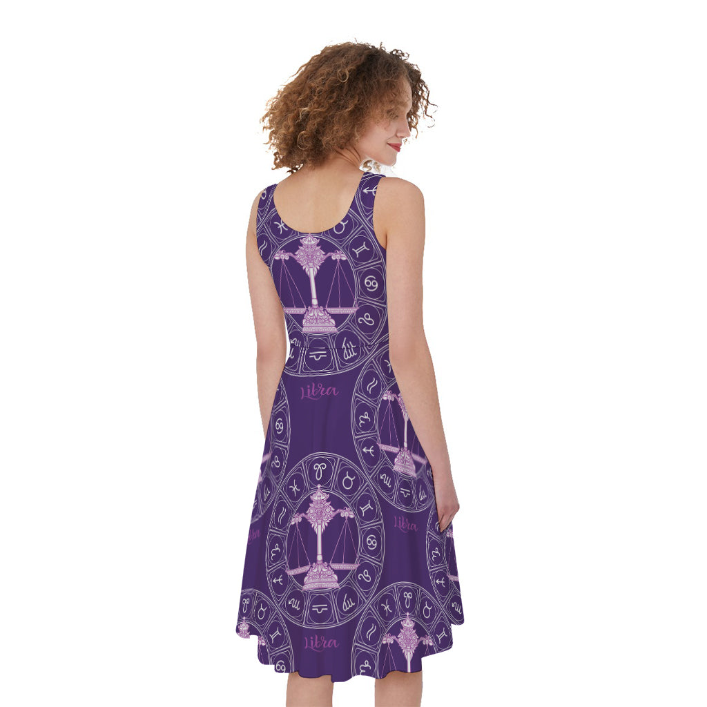 Purple Libra Zodiac Pattern Print Women's Sleeveless Dress