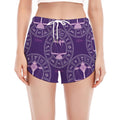Purple Libra Zodiac Pattern Print Women's Split Running Shorts