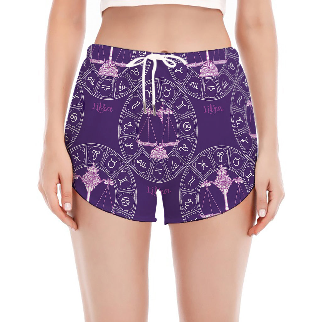 Purple Libra Zodiac Pattern Print Women's Split Running Shorts