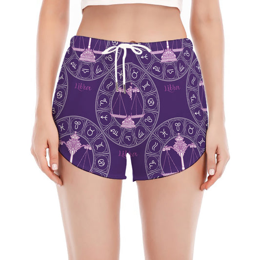 Purple Libra Zodiac Pattern Print Women's Split Running Shorts