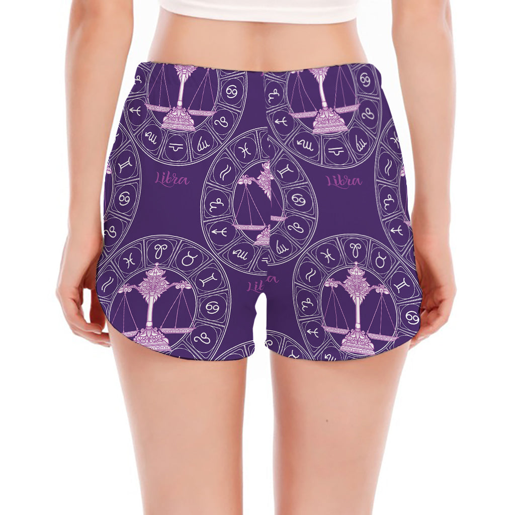 Purple Libra Zodiac Pattern Print Women's Split Running Shorts