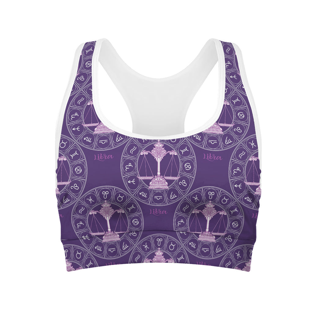 Purple Libra Zodiac Pattern Print Women's Sports Bra