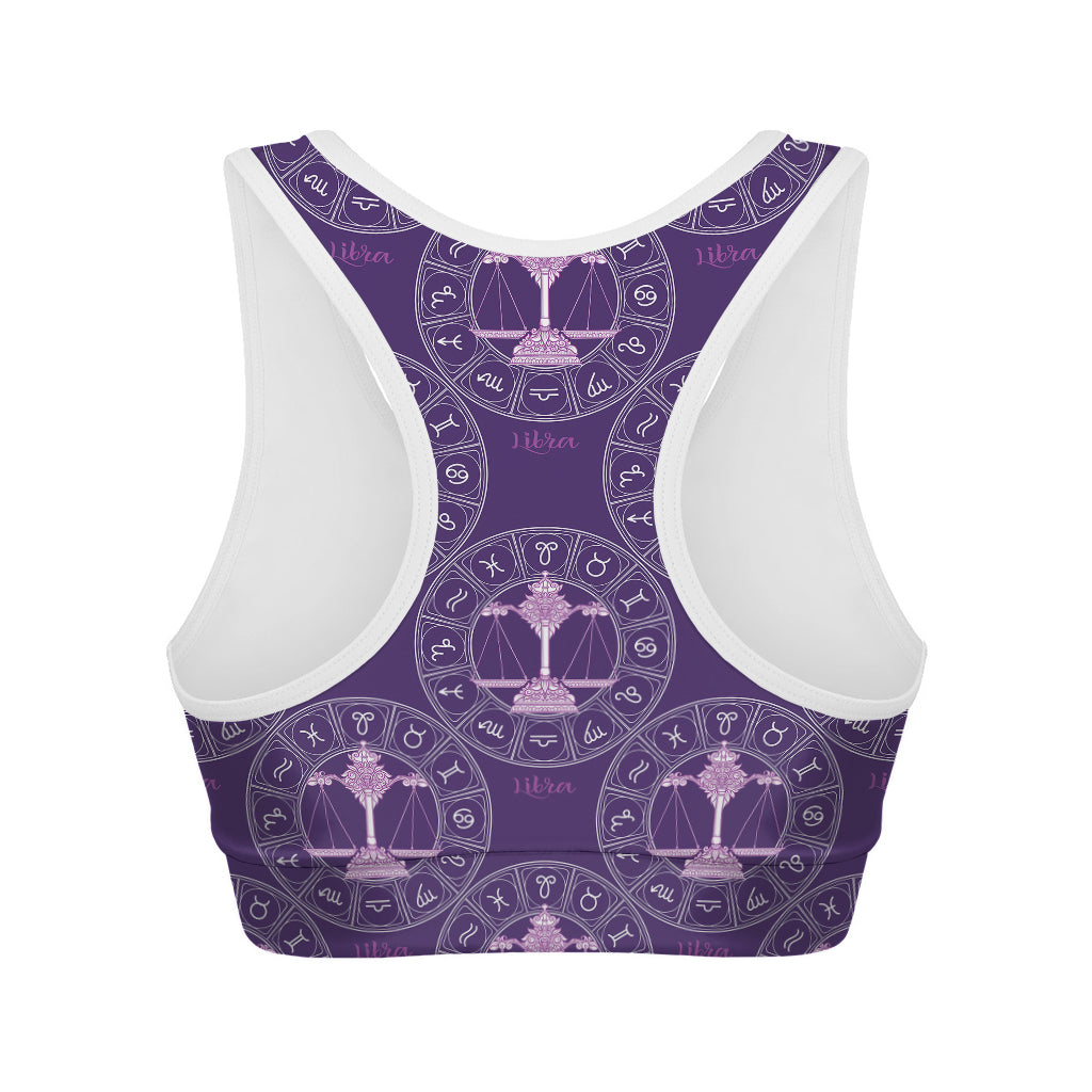 Purple Libra Zodiac Pattern Print Women's Sports Bra