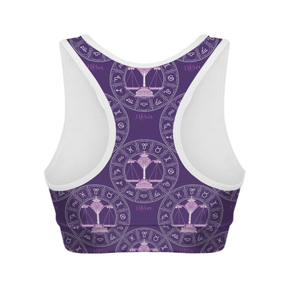 Purple Libra Zodiac Pattern Print Women's Sports Bra