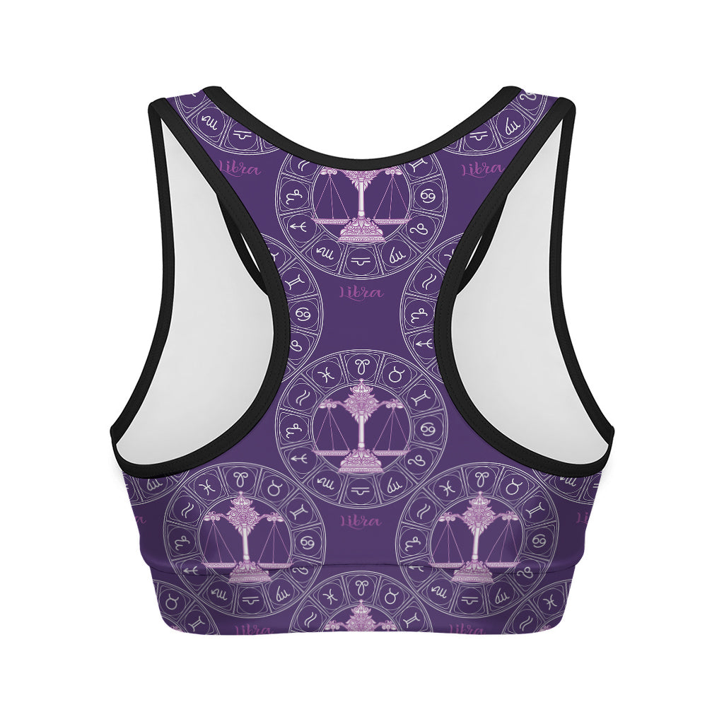 Purple Libra Zodiac Pattern Print Women's Sports Bra