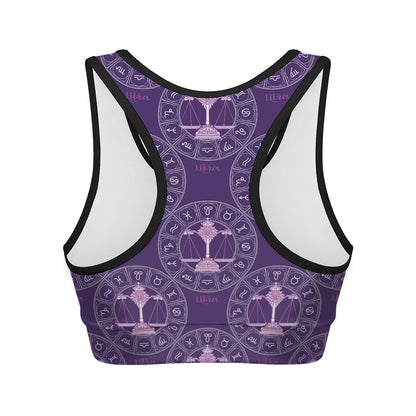 Purple Libra Zodiac Pattern Print Women's Sports Bra