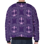 Purple Libra Zodiac Pattern Print Zip Sleeve Bomber Jacket