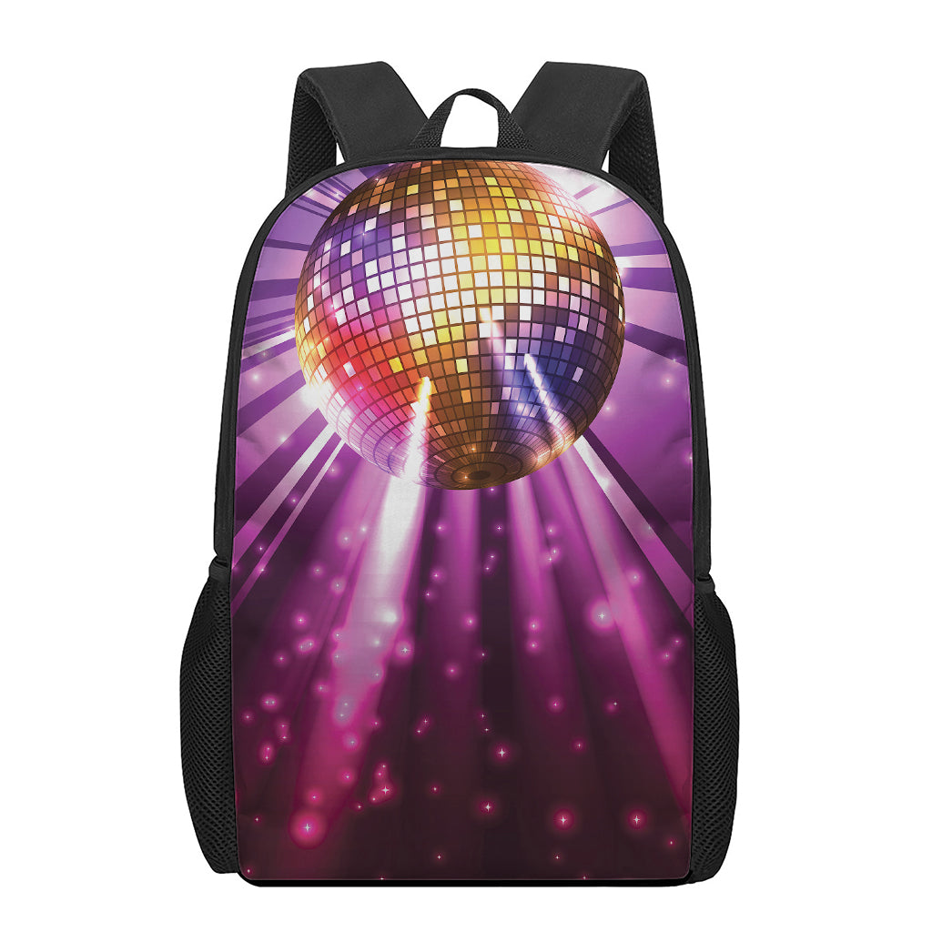 Purple Light Disco Ball Print 17 Inch Backpack