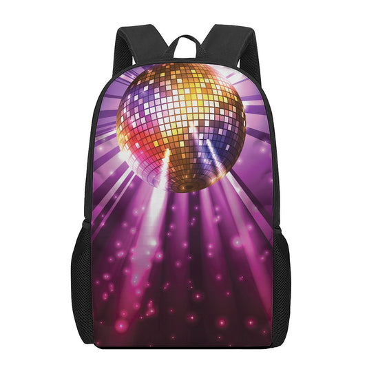 Purple Light Disco Ball Print 17 Inch Backpack