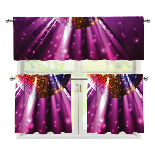 Purple Light Disco Ball Print 3 Piece Kitchen Curtains