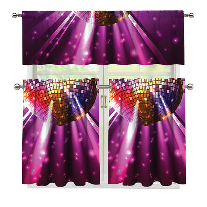 Purple Light Disco Ball Print 3 Piece Kitchen Curtains