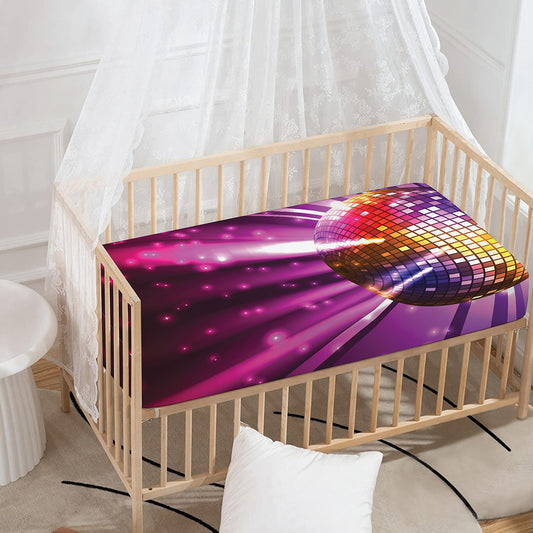 Purple Light Disco Ball Print Baby Crib Sheet