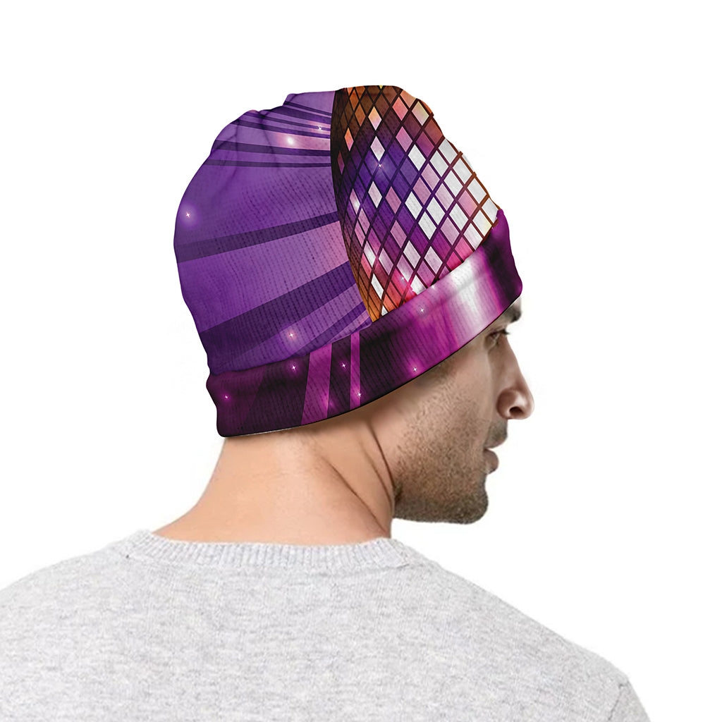 Purple Light Disco Ball Print Beanie