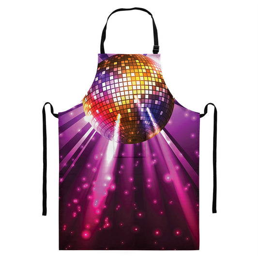 Purple Light Disco Ball Print Bib Apron With Pocket