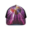 Purple Light Disco Ball Print Black Mesh Trucker Cap