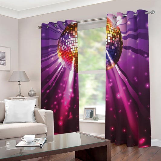 Purple Light Disco Ball Print Blackout Grommet Curtains