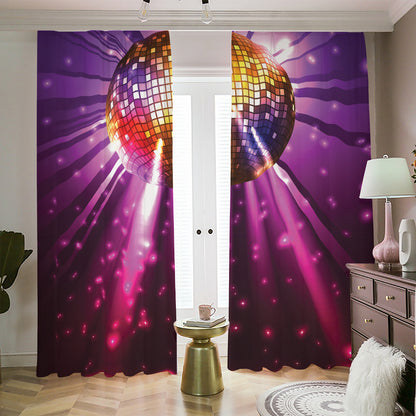 Purple Light Disco Ball Print Blackout Pencil Pleat Curtains