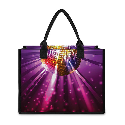 Purple Light Disco Ball Print Canvas Tote Bag