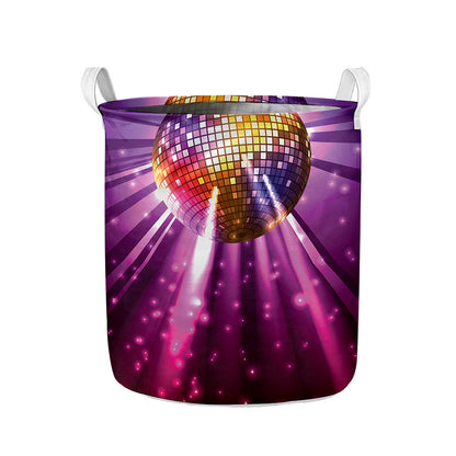 Purple Light Disco Ball Print Collapsible Laundry Basket