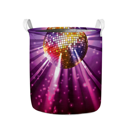 Purple Light Disco Ball Print Collapsible Laundry Basket