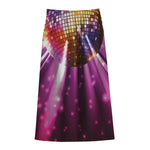 Purple Light Disco Ball Print Cotton Front Slit Maxi Skirt