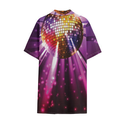 Purple Light Disco Ball Print Cotton Hawaiian Shirt