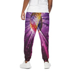 Purple Light Disco Ball Print Cotton Pants