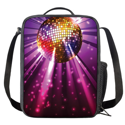 Purple Light Disco Ball Print Crossbody Lunch Bag
