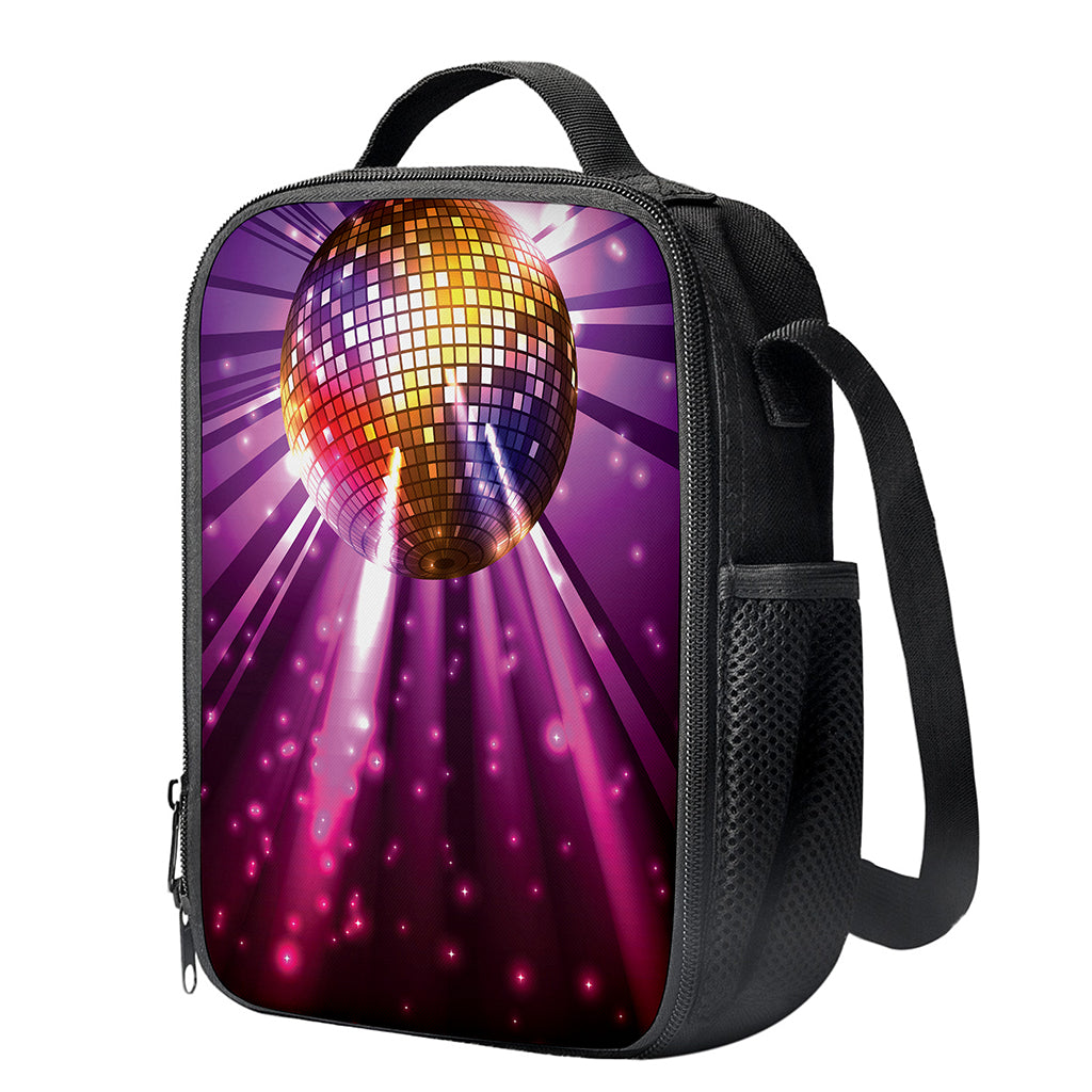 Purple Light Disco Ball Print Crossbody Lunch Bag
